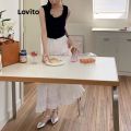 【SALE】 Lovito Casual Plain Ruffle Hem A-Line Midi Skirts for Women LNA10128 (White). 