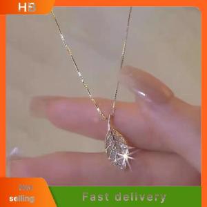 HB Elegant Rhinestone Tree Leaf Pendant Necklaces For Women Shiny Zircon Stainless Steel Metal Leaves Choker Simple Clavicle Chain