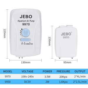 JEBO 9950/9970 4000mAh Rechargeable Air Pump - AC/DC Dual Use for 5-75 Gallon Aquarium & Outdoor Fishing
