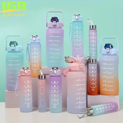 3 IN 1 Set Water Bottle Tumbler With Straw Time Marker Portable For Kids Children Kettle BPA Free