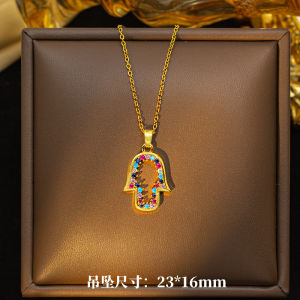 Fashion necklace pendant - Luxury and exclusive small-scale collar chain accessory 欧美 钛钢砝码之手镶钻项链爆款彩锆吊坠高级感个性锁骨链饰品