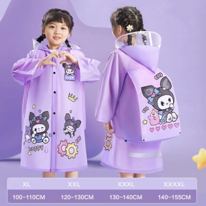 5-15 years PVC children raincoat/poncho with inflatable brimwaterproofcartoonstudentkids