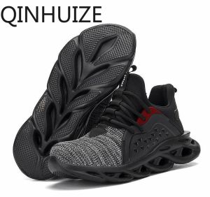 QINHUIZE New safety shoes mens smash-proof stab-resistant gas-weaving wear-resistant steel head low-cut safety shoes Steel toe work safety boots Site protection shoes