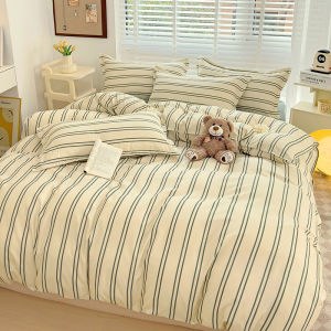 4 in 1 Garterized Bedding Set Fitted Sheet Pillowcase Duvet Cover Comforter Soft Comforter Cover Bedsheet