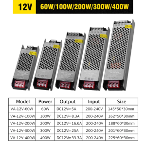 2026 Baru Glue Pouring LED Power Supply DC12V 60W/100W/150W/200W/300W/400W Ultra -thin LED driver/transformer