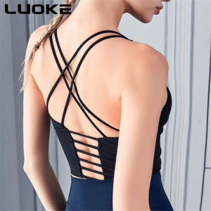 Luoke Sport Bra Breathable Sports Wear Women with Chest Pad Beauty Back Sling Yoga Clothes Fitness Belly Button Top