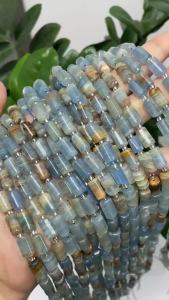 Natural Lemurian Aquatine Calcite Irregular Tube Nuggets Beads Rough Size 6x10mm Hole Not Complete Straight
