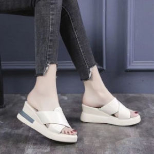 Free Shipping Summer New Wedge Heel Slippers Thick-Soled Fish-Mouth High Heels And Casual Sandals