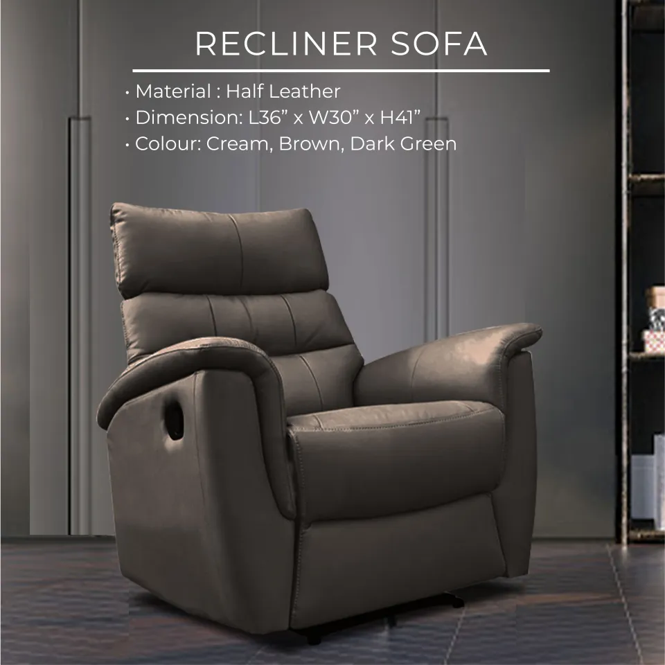 READY STOCK] Half Leather Recliner Sofa Single Seater Sofa