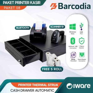 Paket Printer Bluetooth Alat Kasir ( Printer+Scanner+Cash Drawer)