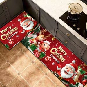 Allieuka Christmas Doormat Set 2 Pieces Non Slip Absorbent Floor Mat Kitchen Rug Entryway Decor Elk Tree Holiday Home