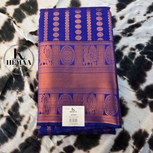 Kanchipuram semi silk electric blue saree Ready Stock