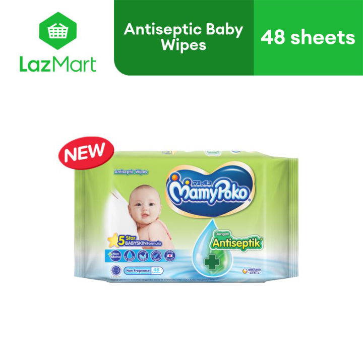 FREE SHIPPING] MamyPoko Antiseptic Baby Wipes Fragrance Free (48