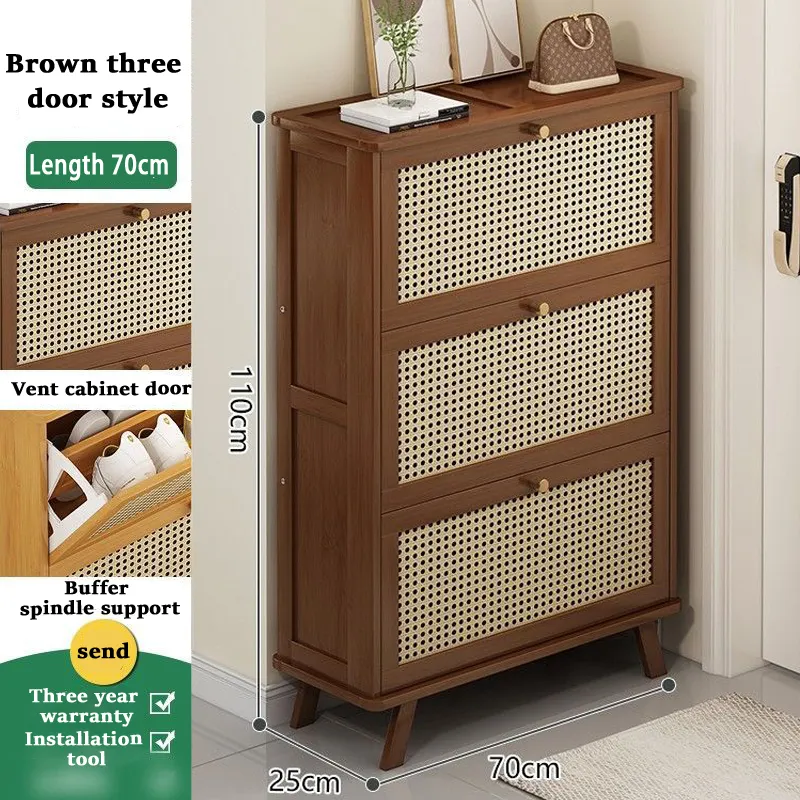 Wooden Shoe Rack Flip Door Shoe Cabinet Multifunctional Storage - Main Image
