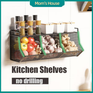 Kitchen Wall Mounted Seasoning Organizer Rack Vegetable Basket Spice Bottle Condiment Jar Organizer Rack no Drilling Kitchen Bathroom Shelf