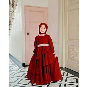 SukaFashion - Mikayla Kids Gamis Anak Perempuan Usia 7-8thn Crinkle Airflow free Pashmina Instan Cantik Terbaru