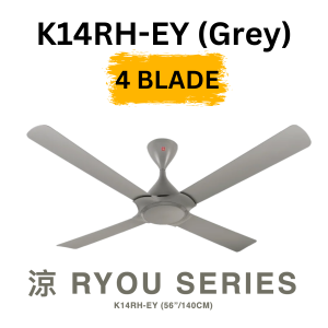 KDK Ryou Series Ceiling Fan K14RH with Remote Control 4-Blade DC Motor 5-Speed Energy-Saving - 56"/140cm - 3 Year Warranty
