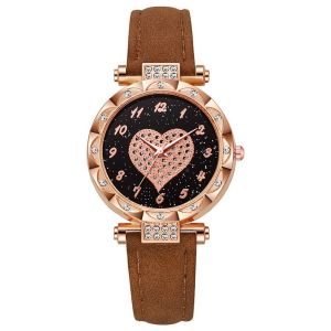 WININ Heart Rhinestone Quartz Wristwatches Casual Simple Electronic Watch High Quality Leather Strap Wrist Watches Women