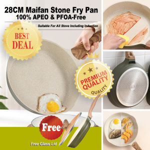28CM Japanese Style APEO and PFOA-Free Non-Stick Maifan Stone Fry Pan With Bakelite Handle Suitable For All Stoves Including Induction