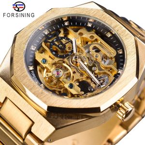 Forsining Silver Mens Watches Top Brand Luxury Automatic Mechanical Stainless Blue Fashion Skeleton Waterproof Business Clock
