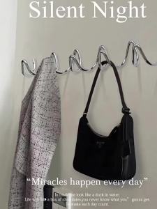 Sacesr Ins Wave Hanging Hook Bauhaus Silver Hanger Wall Mount High-end Entrance Wall Bag Clothes Hook Door Wall Hanging 9H4B3