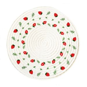 OKDEALS01 Strawberry Woven Cotton Placemat Heat Insulation Flower Print Pot Pad Table Mats Non-Slip Coffee Cup Mats Table Decoration