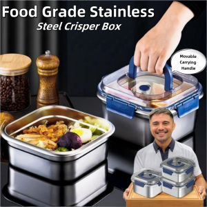Stainless Steel Crisper with Clear Lid 2200ml Capacity Lunch Box Stainless Steel Tray With Cover Marvins Tray Food Storage Dispensers Food Tray With Cover Marvin Stainless Tray Food Keepers With Cover Marvins Stainless Tray