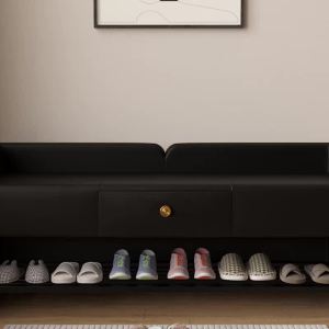 Light luxury and high-end feeling shoe changing stool for home use. Shoe changing stool at the door can be used for sitting. Shoe cabinet integrated into the home. Long shoe stool