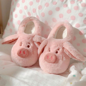 WY-XIXITIAO Indoor Cotton Mop Winter Womens Fashion ins Pink Pig Cotton Slippers Comfortable Fluffy Warm Thick Sole Home Maternity Shoes