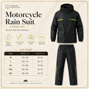 AENXRD Motorcycle Raincoat 2-Piece PVC Waterproof Rain Suit Jacket Pants Set for Riders