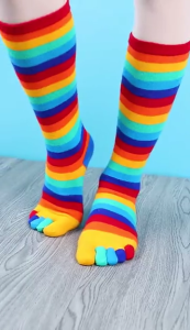 Women Split Toe 5 Finger Calf Socks Rainbow Colorful Stripe Clover Print Hosiery