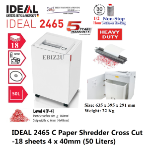 IDEAL 2465 C 4 x 40mm Heavy Duty Paper Shredder Cross Cut -18 sheets  (50 Liters) 2465C (30 mins non stop Heavy Duty Shredder Mesin Penghancur Kertas Mesin Perincih)