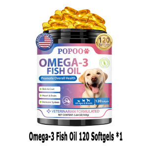 Popoo Skin & Coat Support Softgels for Dogs Supplements Skin Health and Shiny Coat for Dog Vitamin Dietary Supplement Reduces Shedding and Relieve Allergies Dog Treats