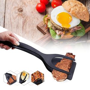 2 in 1 Non Stick Spatula Tongs Silicone Grip and Flip Spatula Tongs Cooking Tool  for Toast Pancake Clamp Beefsteak  Fried Egg Turners