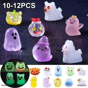 [COD] WANGJIA 10-12pcs Luminous Halloween Pumpkin Ghost Ornaments Micro Landscape Resin Ghost Figures Statue Desktop Decoration Party Gifts