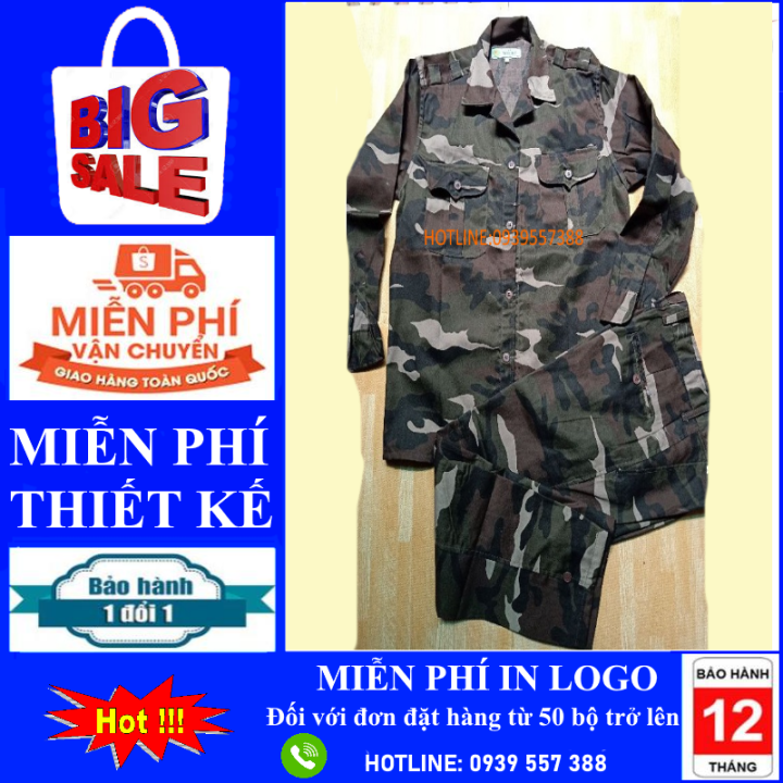 bộ rằn-ri màu nâu đất vải kaki 2/1 thoáng mát siêu bền, quần áo bảo hộ ...