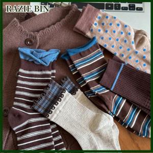 RAZIE BIN Retro Color Blocking Stripe Socks For Women Winter Warm Middle Tube Socks Korean Girl Soft Thicken Home Sock
