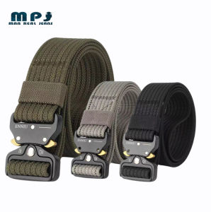 MPJ Alloy buckle belt mens multi-functional army camouflage canvas outdoor belt elastic automatic buckle training nylon belt 125CM