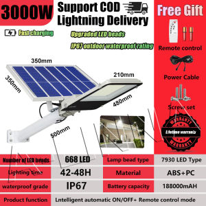 【Free replacem】solar street light solar Integrated street lights LED outdoor heavy duty safe wires auto-sensing outdoor lamp remote control waterproof flood light suitable for yard fence garden terrace front door shed deck Lumen COD 30 year warranty