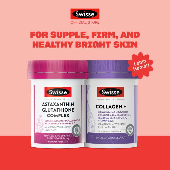 astaxanthin glutathione complex Bundling Swisse Ultiboost Astaxanthin Glutathione Complex 30s + Swisse Beauty Collagen Plus 30s Swisse Capsules Antioxidants Glutathione - Lazada