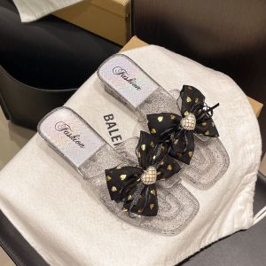 Free Shipping WomenS Summer Outdoor Low-Heeled Sandals Fashionable New Design With A Bow Casual Open-Toe Slip-On Sandals
