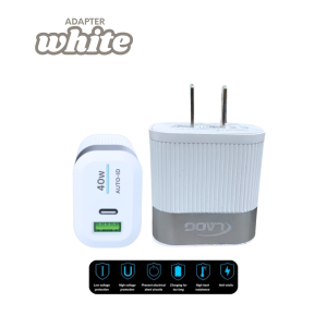 LAOG 40W Fast Charging Adapter Auto-ID Dual Output USB & Type-C Quick Charger for Cellphone & Smartphone 3 Colors Available Yellow Black White