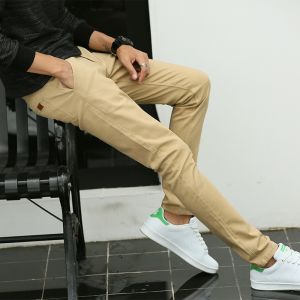 Ankle Length Men Casual Pants Chinos Stretchable Cotton Seluar Slacks Trousers Grey Black White Blue