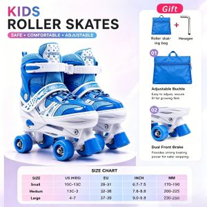 Kids Double Row Roller Skates with Full Protective Gear Set Adjustable Buckle Safe & Stable Pink
