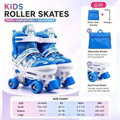 Kids Double Row Roller Skates with Full Protective Gear Set Adjustable Buckle Safe & Stable Pink