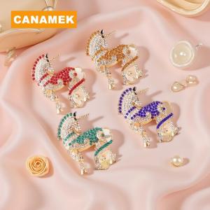 【CANAMEK】 Fashion Exquisite Rhinestone Animal Horse Brooches For Women Clothing Coat Accessries Gifts