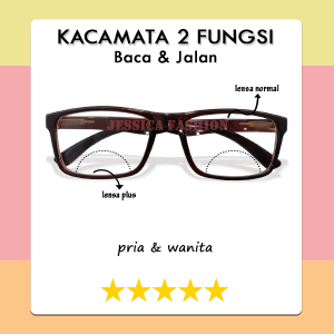 Kacamata Double Fungsi Lensa Baca Jalan Ready Ukuran +1.00 s/d +3.00 Frame Kotak Warna Coklat Lensa Bening Engsel Per Cocok Untuk Pria Wanita - COD