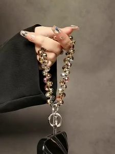 Crystal Phone Lanyard Shiny Crystal Phone Wrist Chain Anti-lost Portable Chain Short Hanging Phone Charm Clip