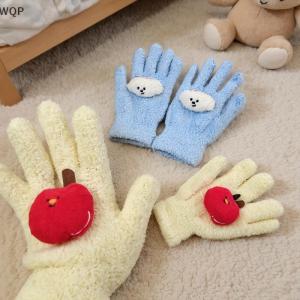 [WQP Fashion Store] Hot Sale Jewerry Cute Curly Dog Red Apple Gloves Plush Coral Fleece Cold-Proof Gloves Student Winter Warm Five-Finger Gloves Girl Christmas Gifts
