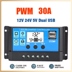 30A PWM Solar Charge Controller 12V/24V Bat Regulator Solar Panel Controller LCD Display with Dual USB Port
